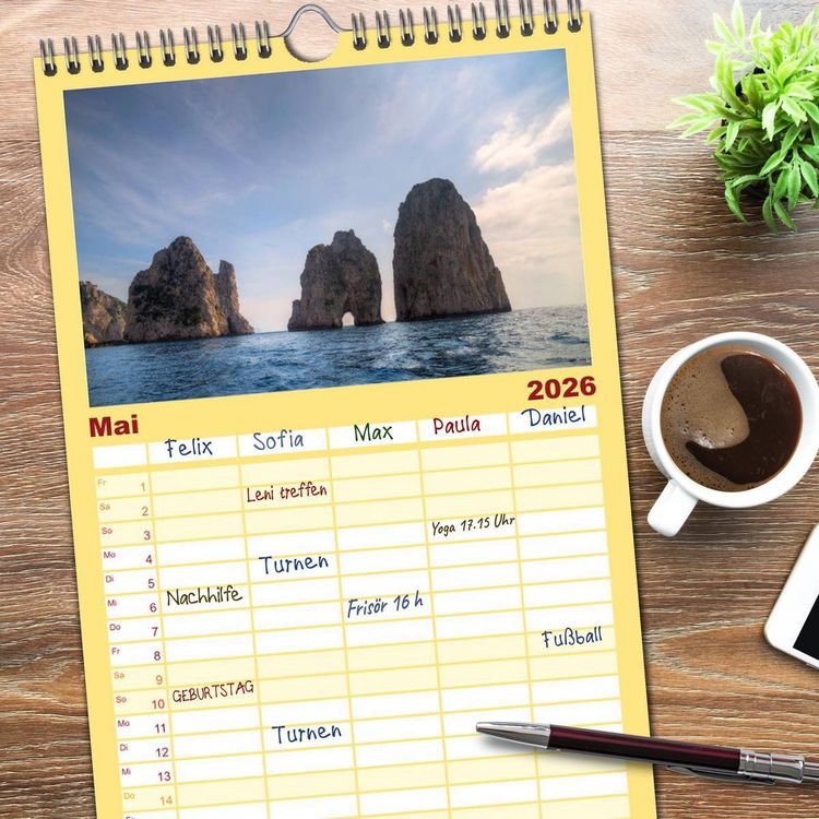 Produktbild: Familienplaner 2026 - Amalfik&uuml;ste und Capri mit 5 Spalten (Wandkalender, 21 x 45 cm) CALVENDO