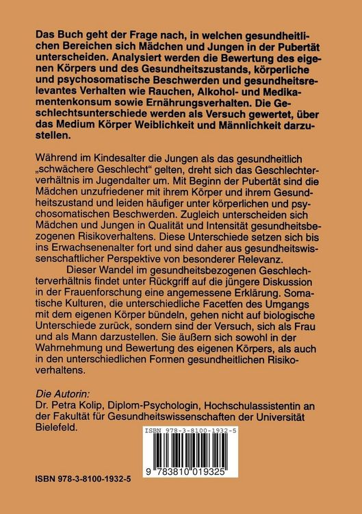 Produktbild: Geschlecht und Gesundheit im Jugendalter