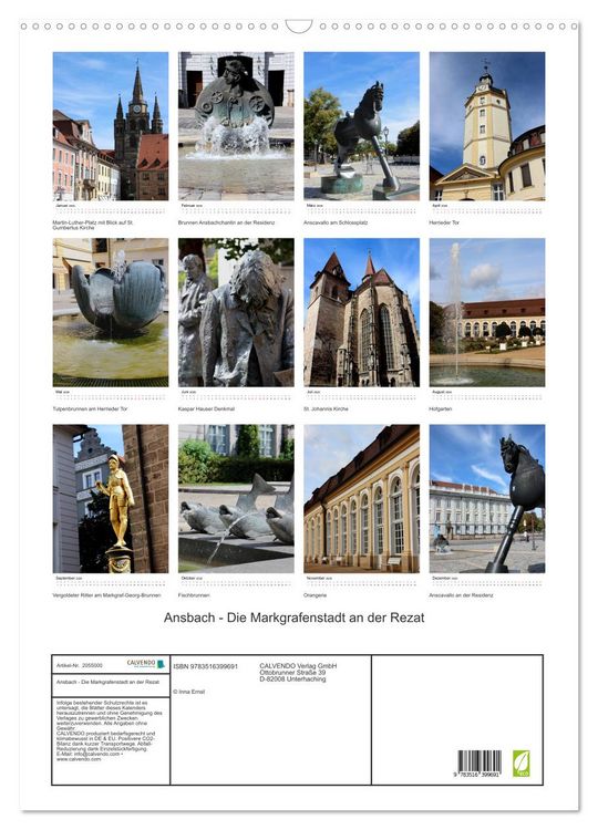 Produktbild: Ansbach - Die Markgrafenstadt an der Rezat (Wandkalender 2026 DIN A2 hoch), CALVENDO Monatskalender