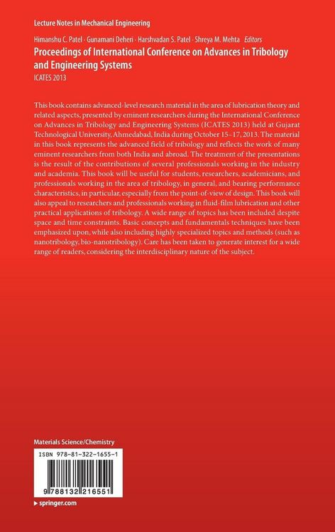 Produktbild: Proceedings of International Conference on Advances in Tribology and Engineering Systems