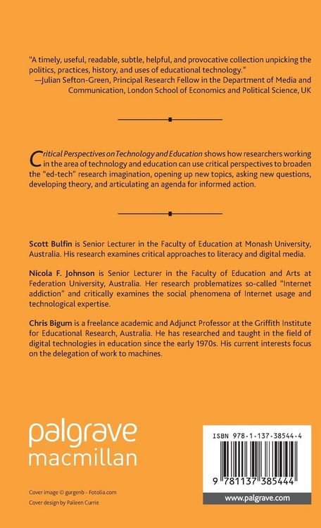 Produktbild: Critical Perspectives on Technology and Education