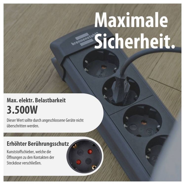 Produktbild: Brennenstuhl 1951140100 Steckdosenleiste mit Schalter 4fach Schwarz Schutzkontakt 1St.