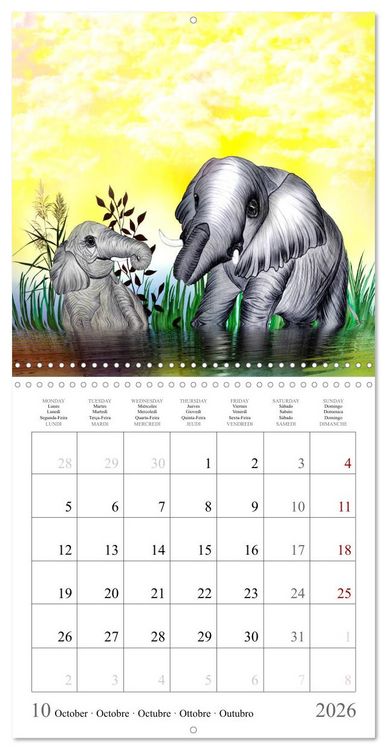 Produktbild: Grands et doux Les &eacute;l&eacute;phants (Calendrier mural carr&eacute; 2026 30x30 cm) Calendrier double avec une page pour vos prises de notes