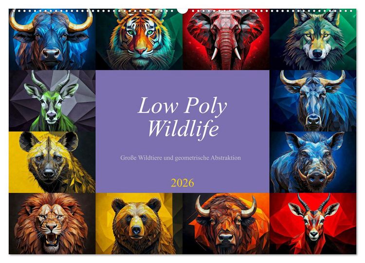Produktbild: Low Poly Wildlife (Wandkalender 2026 DIN A2 quer), CALVENDO Monatskalender
