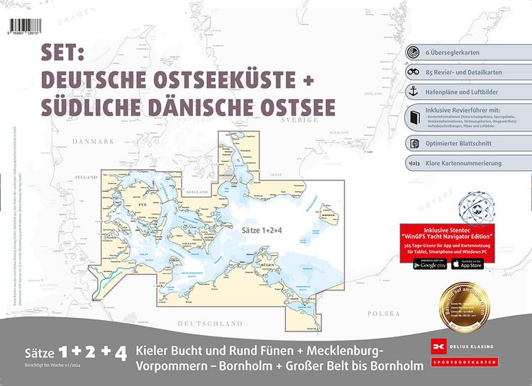 Produktbild: Sportbootkarten Satz 1, 2 und 4 Set: Deutsche Ostseek&uuml;ste und S&uuml;dliche D&auml;nische Ostsee (Ausgabe 2024)