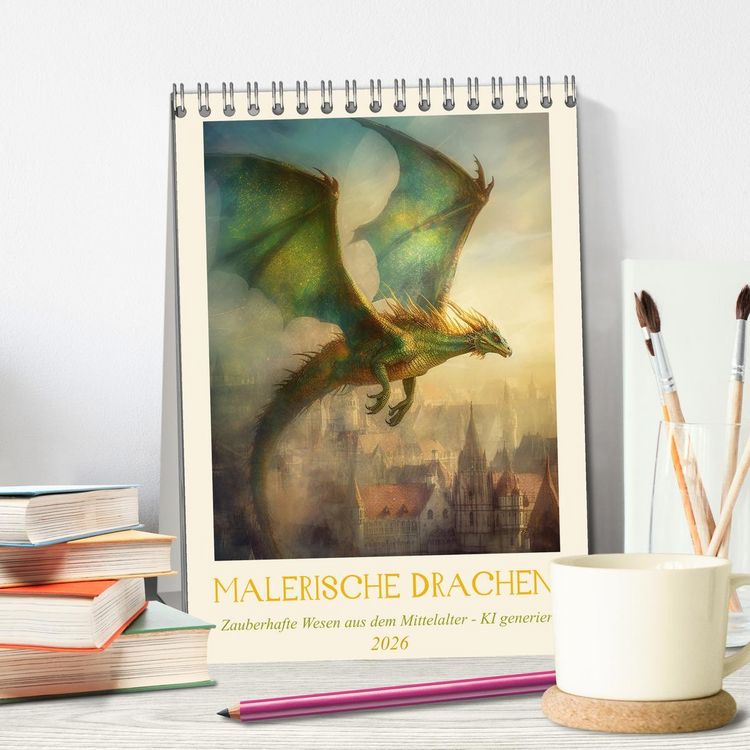 Produktbild: Malerische Drachen (Tischkalender 2026 DIN A5 hoch), CALVENDO Monatskalender