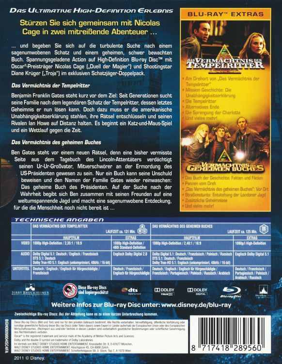 Produktbild: Das Verm&auml;chtnis der Tempelritter/Das Verm&auml;chtnis des geheimen Buches [2 BRs]