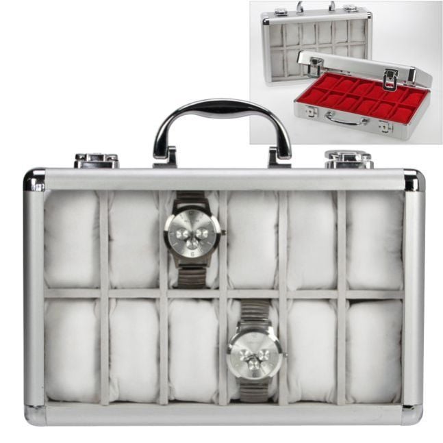 Produktbild: Uhrenkoffer Aluminium Velours wei&szlig;