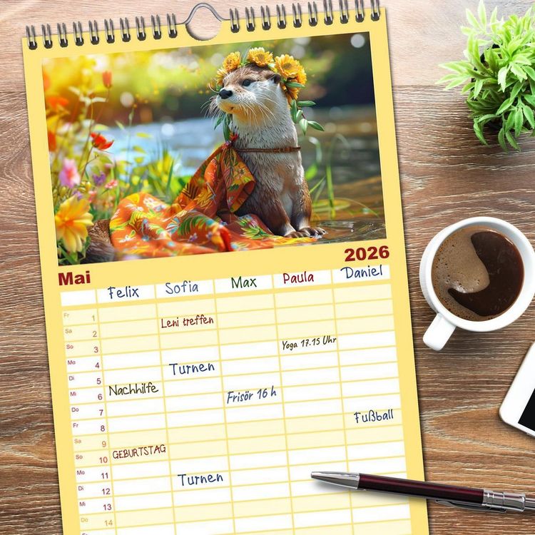 Produktbild: Familienplaner 2026 - Modische Welle im Fischotter-Land. Charme und Stil mit 5 Spalten (Wandkalender, 21 x 45 cm) CALVENDO