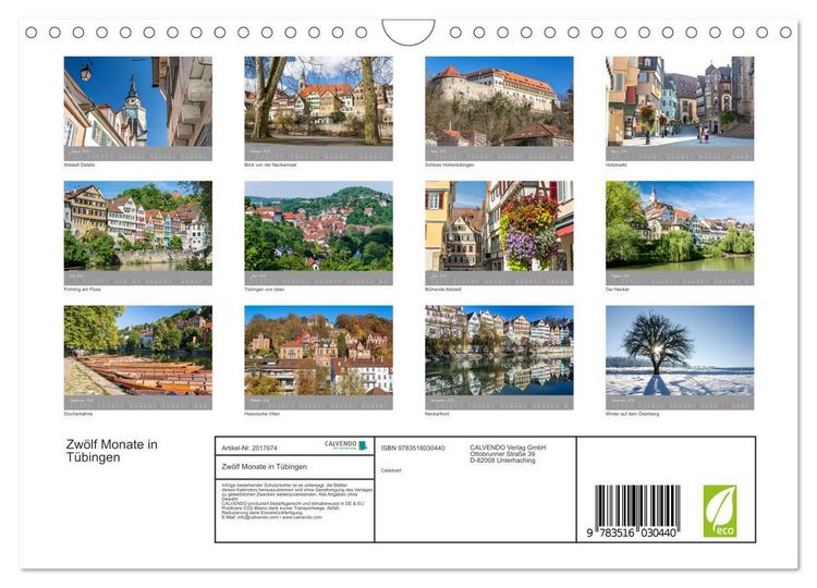 Produktbild: Zw&ouml;lf Monate in T&uuml;bingen (Wandkalender 2026 DIN A4 quer), CALVENDO Monatskalender