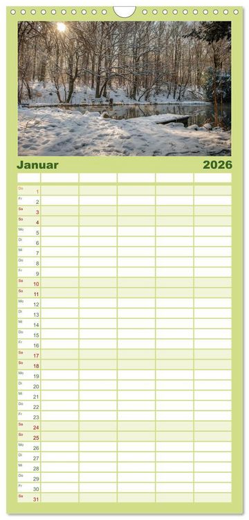 Produktbild: Familienplaner 2026 - Wege des einfachen Gl&uuml;cks - Spazierg&auml;nge im Wald mit 5 Spalten (Wandkalender, 21 x 45 cm) CALVENDO