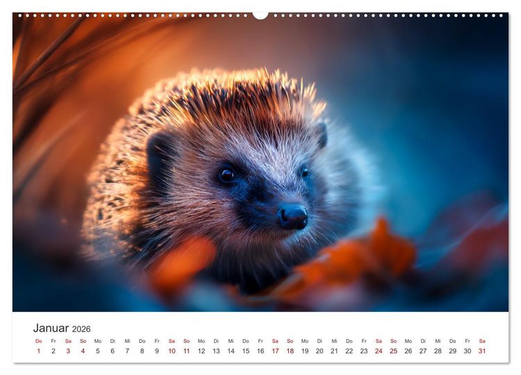Produktbild: Rund, stachlig, munter - Ein Jahr mit Igeln (hochwertiger Premium Wandkalender 2026 DIN A2 quer), Kunstdruck in Hochglanz