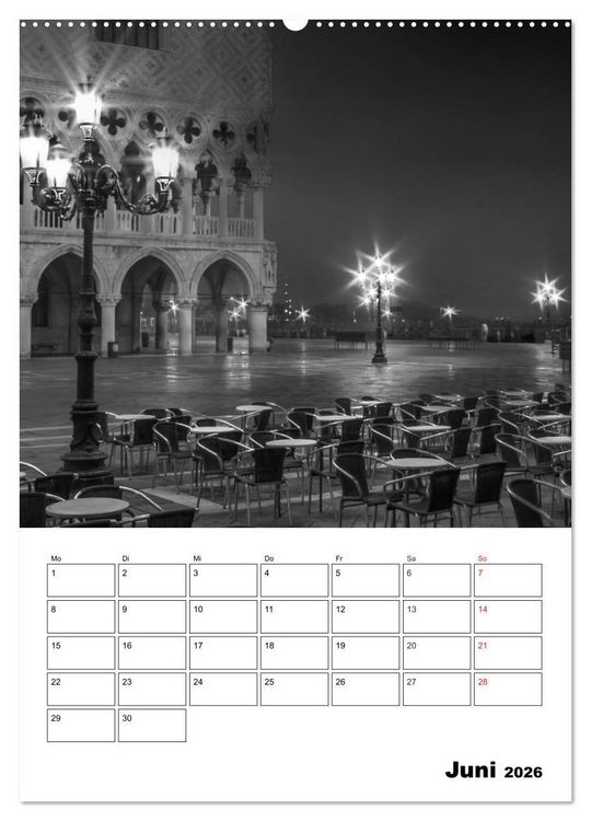 Produktbild: MONOCHROMES VENEDIG Klassische Momente (hochwertiger Premium Wandkalender 2026 DIN A2 hoch), Kunstdruck in Hochglanz