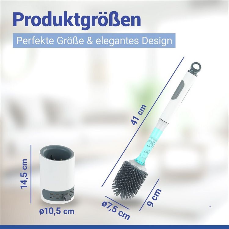 Produktbild: WC-Garnitur mit Reinigungsmittel-Spender 2in1, einfache Bedienung per Knopfdruck