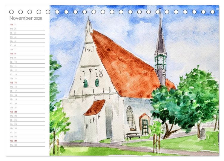 Produktbild: B&uuml;sum Aquarelle - Liebevolle Impressionen des beliebten Nordseebads (Tischkalender 2026 DIN A5 quer), CALVENDO Monatskalender