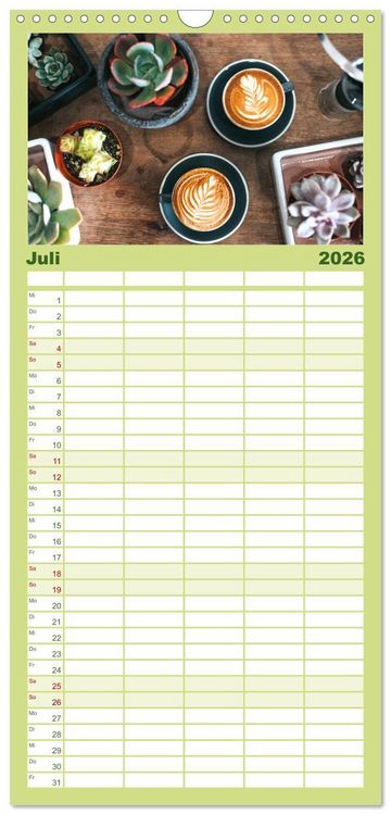 Produktbild: Familienplaner 2026 - Kaffeekunst - Purer Genuss mit 5 Spalten (Wandkalender, 21 x 45 cm) CALVENDO