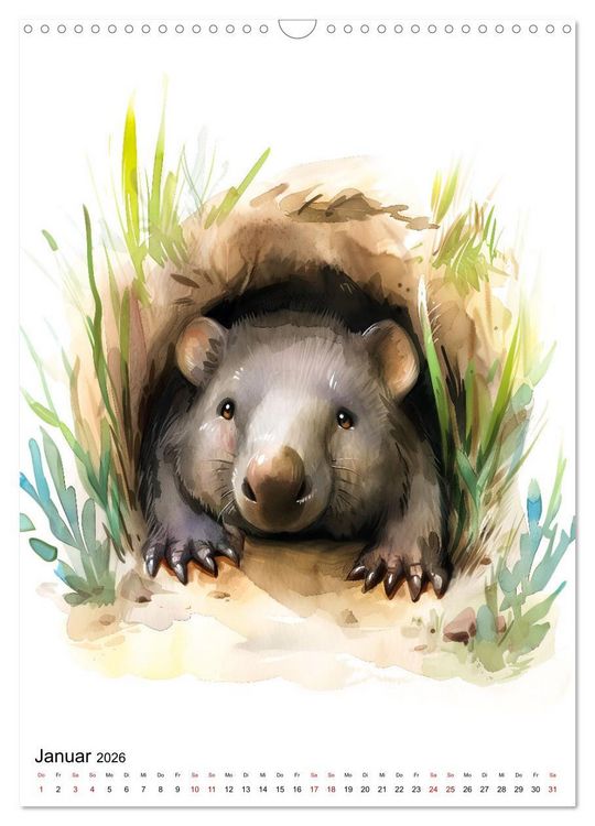 Produktbild: Australiens Tiere - Illustriert in Wasserfarben (Wandkalender 2026 DIN A3 hoch), CALVENDO Monatskalender