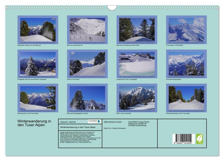 Produktbild: Winterwanderung in den Tuxer Alpen (Wandkalender 2026 DIN A3 quer), CALVENDO Monatskalender