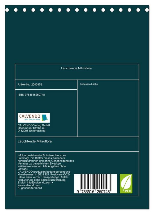 Produktbild: Leuchtende Mikroflora (Tischkalender 2026 DIN A5 hoch), CALVENDO Monatskalender