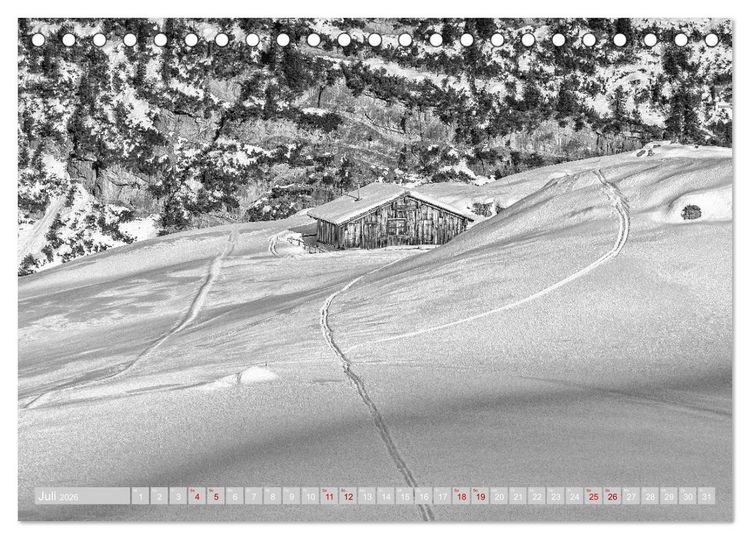 Produktbild: Arlberg black and white (Tischkalender 2026 DIN A5 quer), CALVENDO Monatskalender
