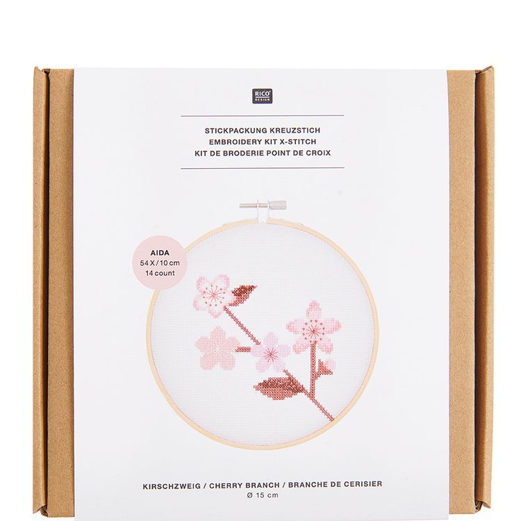 Produktbild: Stickpackung Kirschzweig, Bild &Oslash; 15 cm, gez&auml;hlter Kreuzstich