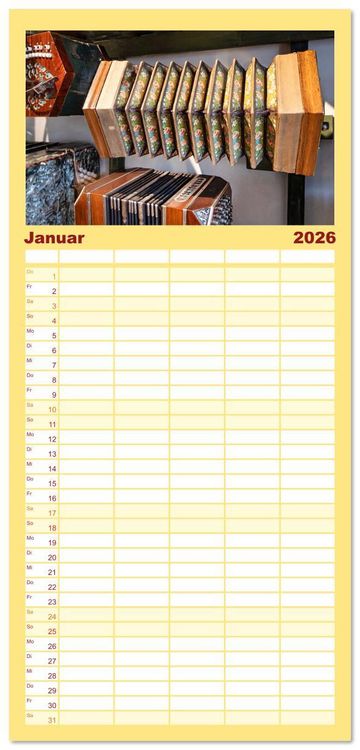 Produktbild: Familienplaner 2026 - Concertina und Bandoneon mit 5 Spalten (Wandkalender, 21 x 45 cm) CALVENDO