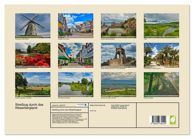 Produktbild: Streifzug durch das Weserbergland (hochwertiger Premium Wandkalender 2026 DIN A2 quer), Kunstdruck in Hochglanz
