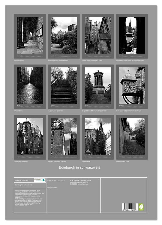 Produktbild: Edinburgh in schwarzwei&szlig; (Wandkalender 2026 DIN A2 hoch), CALVENDO Monatskalender