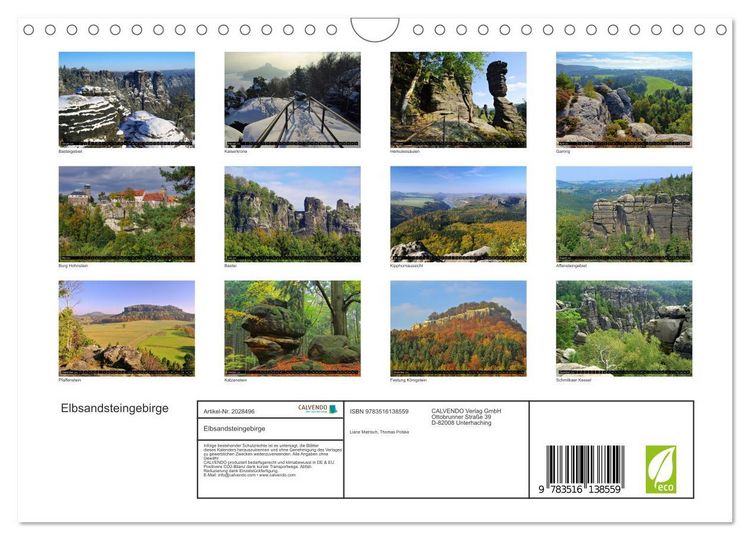 Produktbild: Elbsandsteingebirge (Wandkalender 2026 DIN A4 quer), CALVENDO Monatskalender