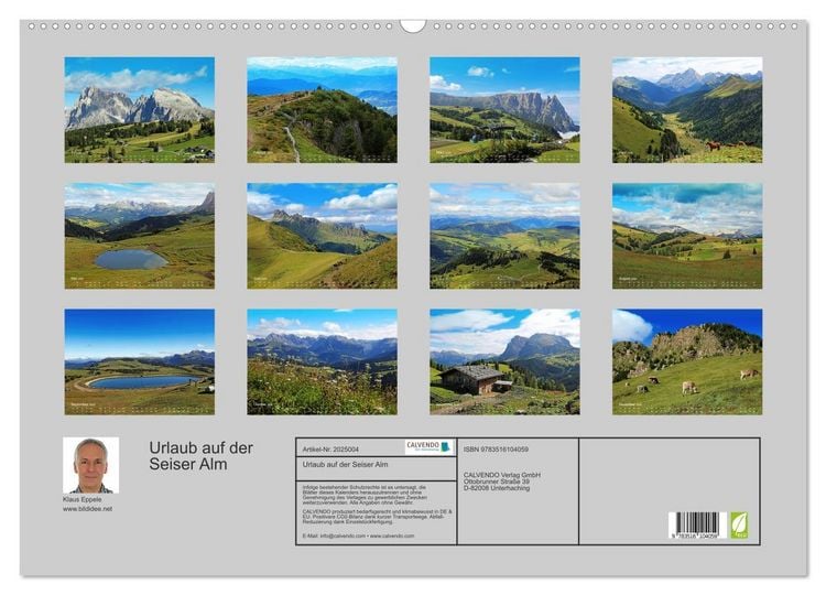 Produktbild: Urlaub auf der Seiser Alm (Wandkalender 2026 DIN A2 quer), CALVENDO Monatskalender