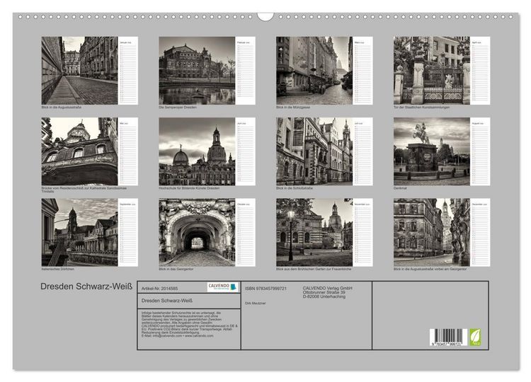 Produktbild: Dresden Schwarz-Wei&szlig; (Wandkalender 2026 DIN A2 quer), CALVENDO Monatskalender