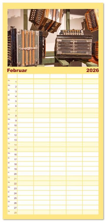 Produktbild: Familienplaner 2026 - Concertina und Bandoneon mit 5 Spalten (Wandkalender, 21 x 45 cm) CALVENDO
