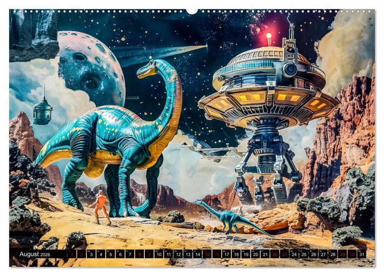Produktbild: Dinosaurier Sci-Fi - Kampf der Urzeitgiganten im Weltall (Wandkalender 2026 DIN A2 quer), CALVENDO Monatskalender
