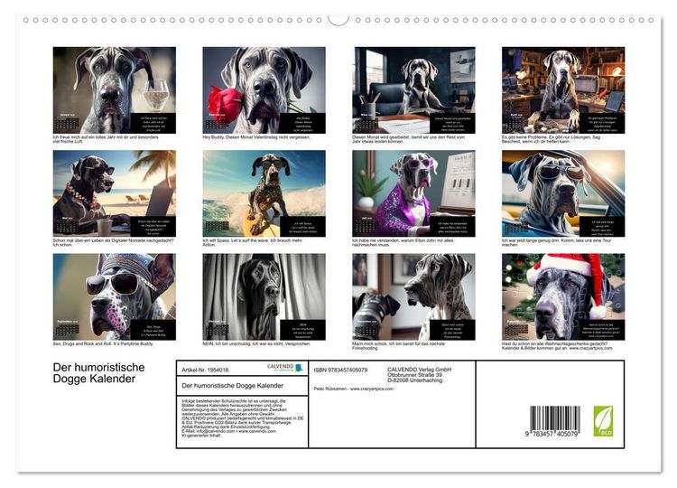 Produktbild: Der humoristische Dogge Kalender (hochwertiger Premium Wandkalender 2026 DIN A2 quer), Kunstdruck in Hochglanz