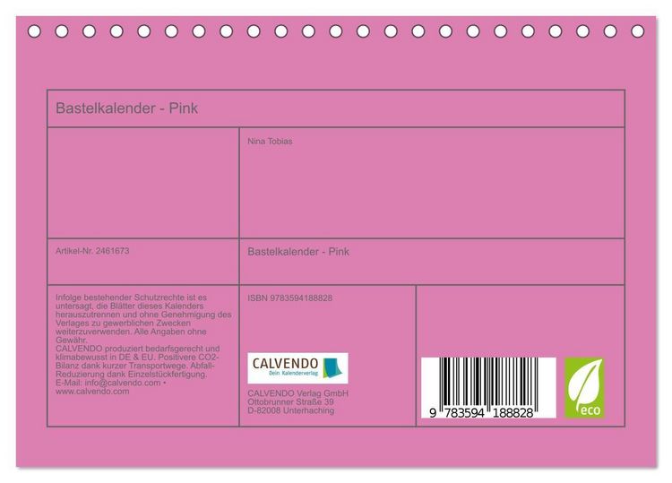 Produktbild: Bastelkalender - Pink (Tischkalender 2027 DIN A5 quer), CALVENDO Monatskalender