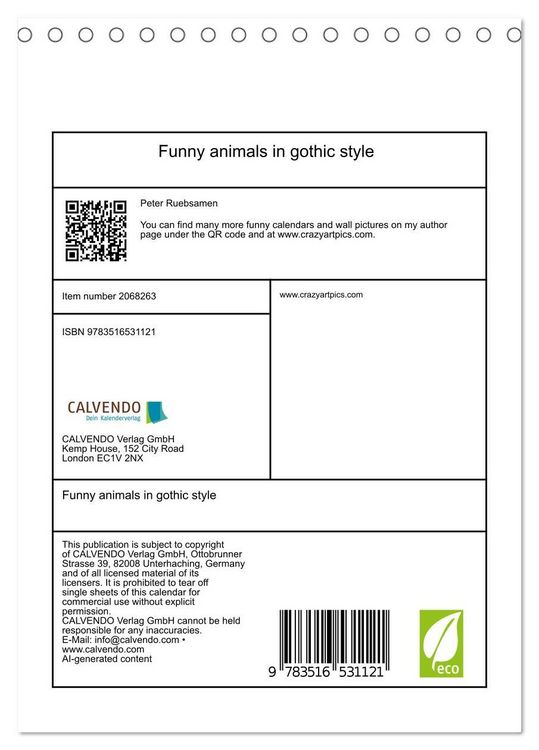 Produktbild: Funny animals in gothic style (Desk Calendar 2026 DIN A5 portrait), CALVENDO 12 Month DeskCalendar
