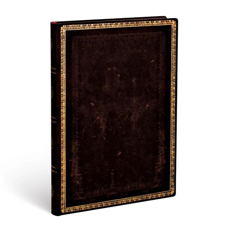 Produktbild: Softcover Notizbuch Schwarzes Marokkoleder, Midi, Liniert