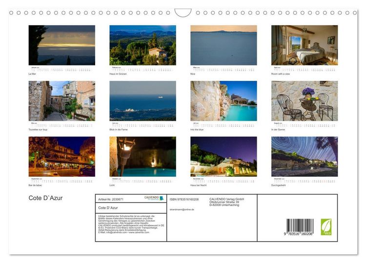 Produktbild: Cote D`Azur (Wandkalender 2026 DIN A3 quer), CALVENDO Monatskalender