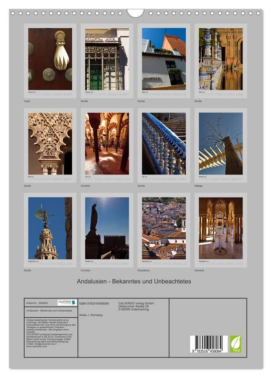 Produktbild: Andalusien - Bekanntes und Unbeachtetes (Wandkalender 2026 DIN A3 hoch), CALVENDO Monatskalender