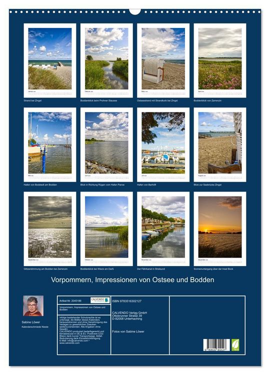 Produktbild: Vorpommern, Impressionen von Ostsee und Bodden (Wandkalender 2026 DIN A2 hoch), CALVENDO Monatskalender