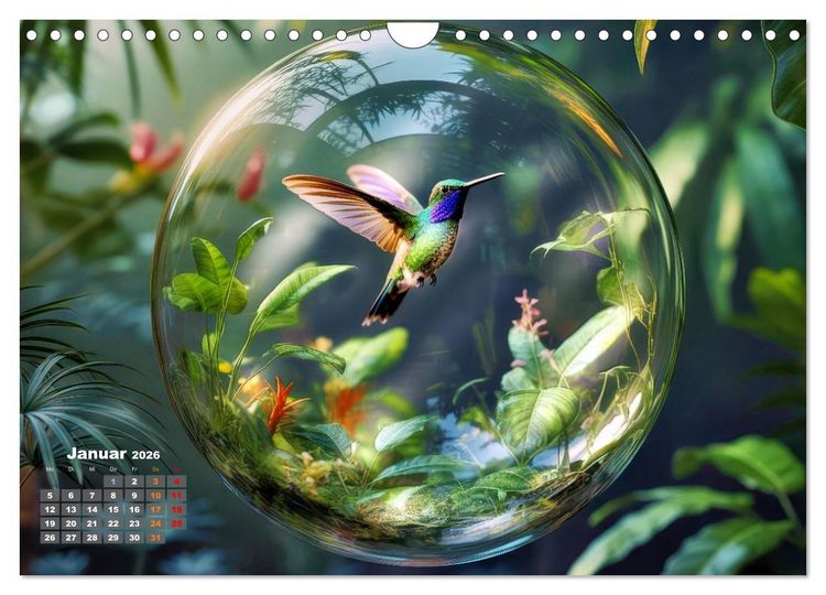 Produktbild: Kolibri in der Glaskugel (Wandkalender 2026 DIN A4 quer), CALVENDO Monatskalender
