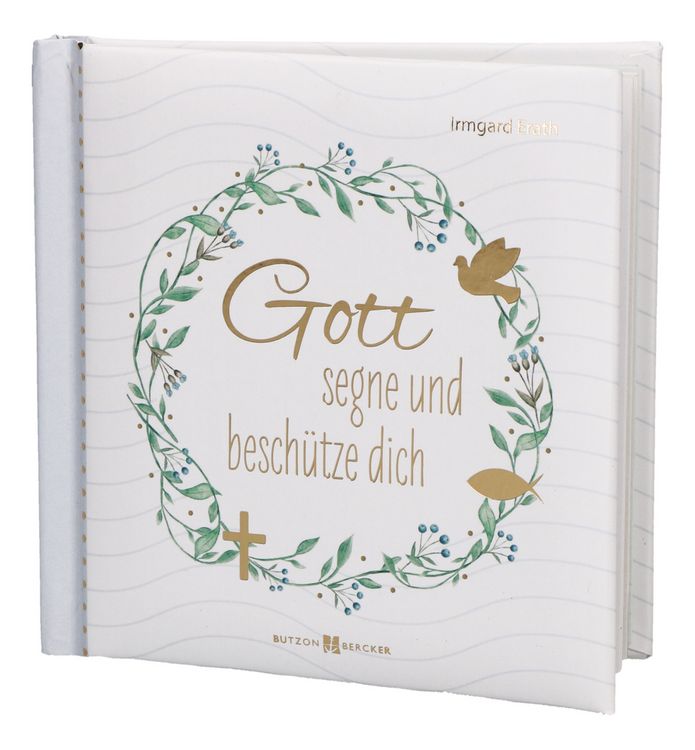 Produktbild: Butzon & Bercker Geschenkset zur Taufe 15 x 22 x 2 cm &ndash; Holzkreuz aus Buchenholz wei&szlig; lackiert mit Taufspruch, gebundenes Buch 11 x 11 cm, Lieferung in Geschenkverpackung