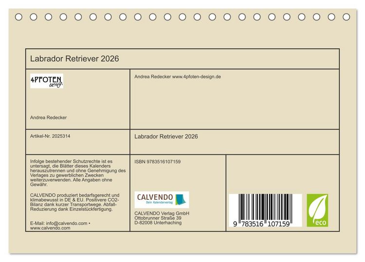 Produktbild: Labrador Retriever 2026 (Tischkalender 2026 DIN A5 quer), CALVENDO Monatskalender