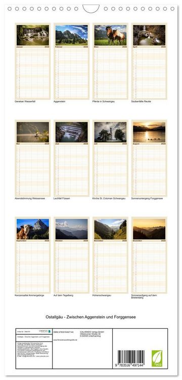 Produktbild: Familienplaner 2026 - Ostallg&auml;u - Zwischen Aggenstein und Forggensee mit 5 Spalten (Wandkalender, 21 x 45 cm) CALVENDO