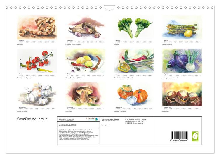 Produktbild: Gem&uuml;se Aquarelle (Wandkalender 2026 DIN A3 quer), CALVENDO Monatskalender