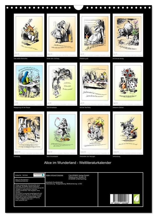 Produktbild: Alice im Wunderland - Weltliteraturkalender (Wandkalender 2026 DIN A3 hoch), CALVENDO Monatskalender