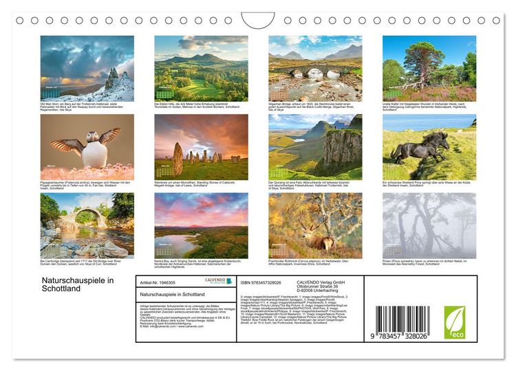 Produktbild: Naturschauspiele in Schottland (Wandkalender 2026 DIN A4 quer), CALVENDO Monatskalender