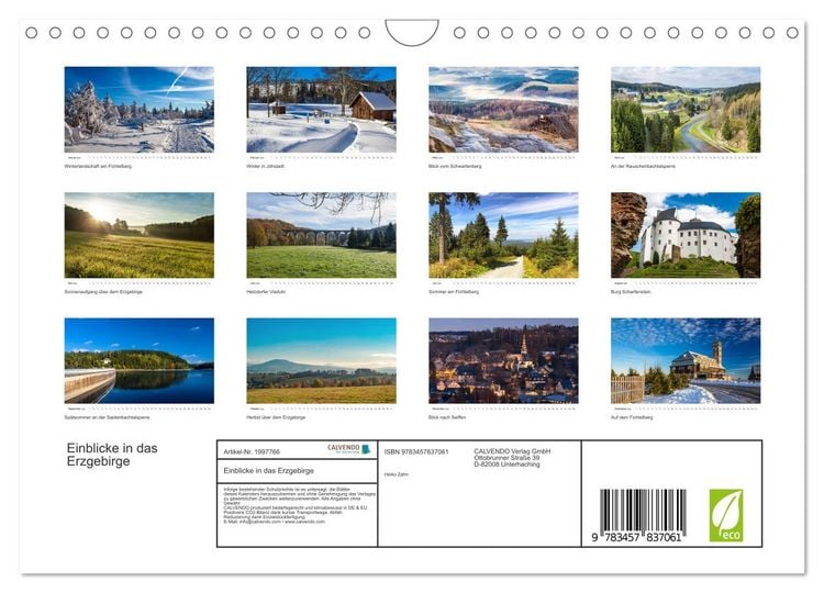 Produktbild: Einblicke in das Erzgebirge (Wandkalender 2026 DIN A4 quer), CALVENDO Monatskalender