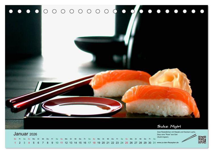Produktbild: Sushi - Sashimi mit Anleitung f&uuml;r perfektes Gelingen (Tischkalender 2026 DIN A5 quer), CALVENDO Monatskalender