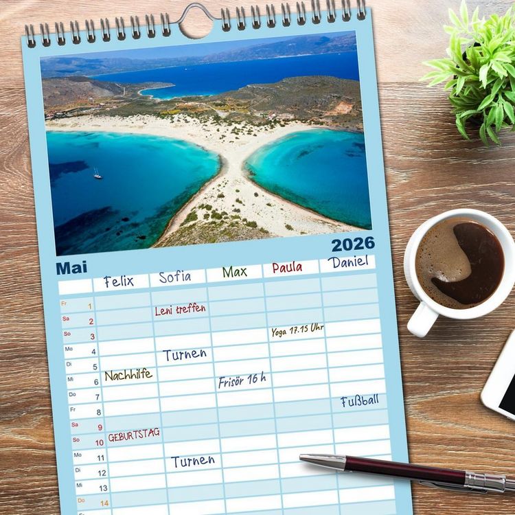 Produktbild: Familienplaner 2026 - Traumstr&auml;nde Griechenlands mit 5 Spalten (Wandkalender, 21 x 45 cm) CALVENDO